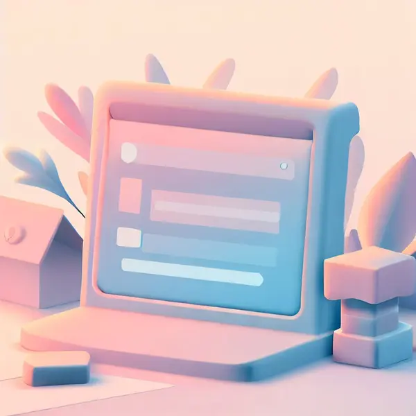 A hand drawn computer with browser's interface and open modal in it, in soft pastel colors.